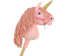 Vienaragis ant lazdos Hobby Horse rožinis su auksiniu ragu