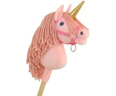 Vienaragis ant lazdos Hobby Horse rožinis su auksiniu ragu