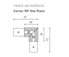 Vienos plokštumos magnetinių bėgelių kampinis sujungimas TRACK 48V SURFACE, 72mm