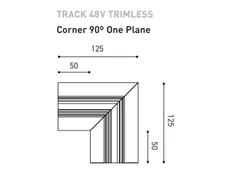 Vienos plokštumos magnetinių bėgelių sujungimas TRACK 48V, 125mm, L formos