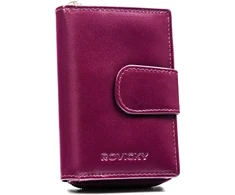 Violetinis portfel damski ze skóry naturalnej uždaromas suwakiem i zatrzaskiem - Rovicky
