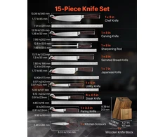 Virtuvinių peilių rinkinys VEVOR KD47M3MM45-15PCS, 15 dalių