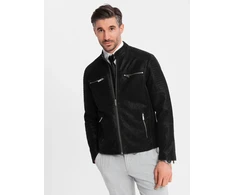 Vyriška juoda retro stiliaus biker striukė su stata apykakle