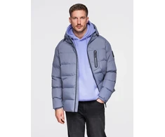 Vyriška pašiltinta puffer striukė su gobtuvu, šviesiai mėlyna