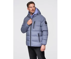 Vyriška pašiltinta puffer striukė su gobtuvu, šviesiai mėlyna