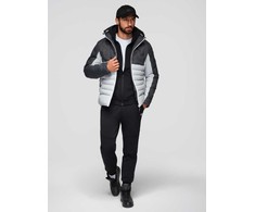 Vyriška pūkinė striukė pilka su gobtuvu ir užtrauktuku