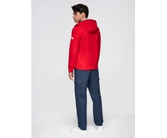 Vyriška raudona softshell striukė su gobtuvu ir fleece pamušalu