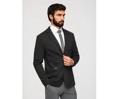 Vyriškas juodas slim fit švarkas su tekstūriniu trikotažu