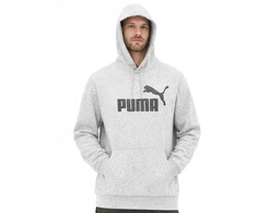 Vyriškas madingas pilkas medvilninis su kengūros kišene sportinis džemperis su gobtuvu Puma