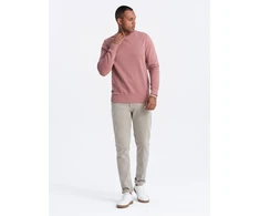 Vyriškas paprastas medvilnės netamprus megztinis – tamsiai rausvos spalvos V4 OM 0159