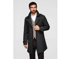 Vyriškas slim fit trench paltas su diržu, juodas