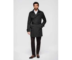 Vyriškas slim fit trench paltas su diržu, juodas