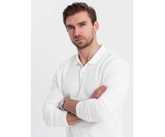 Vyriški marškinėliai ilgomis rankovėmis su polo apykakle - balti