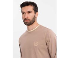 Vyriški medvilniniai rudi marškinėliai ilgomis rankovėmis
