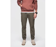 Vyriškos alyvuogių spalvos jogger tipo kelnės su cargo kišenėmis