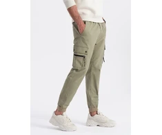 Vyriškos chaki jogger tipo kelnės su cargo kišenėmis