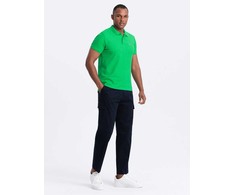Vyrų vienspalviai BASIC pique mezgimo polo marškinėliai – neoninė žalia