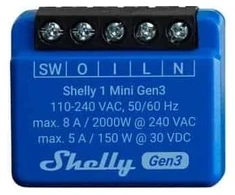 Wi-Fi valdoma relė Shelly Mini 1 Gen3 (8A , 110-240 VAC, 5A 30 VDC)