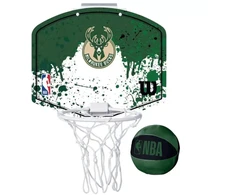 Mažojo krepšinio krepšys su skydu Milwaukee Bucks Wilson 29x29cm/Ø10cm komplekte kamuolys