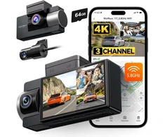 WOLFBOX automobilinė vaizdo registratorius 3 kamerų 4K+1080P+1080P su Wi-Fi, GPS ir 64 GB kortele i17