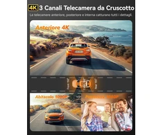 WOLFBOX automobilinė vaizdo registratorius 3 kamerų 4K+1080P+1080P su Wi-Fi, GPS ir 64 GB kortele i17