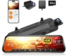 WOLFBOX veidrodinė automobilinė kamera 4K, Wi-Fi 5.8 GHz, GPS, priekinė ir galinė, G930