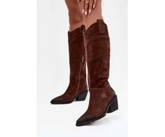Women's Cowboy Boots With Heel Made Of Natural Suede Artiker 57C0230 Brown