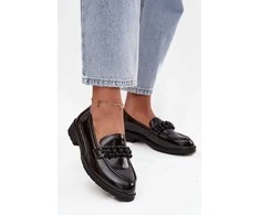 Women's Patent Loafers With Beads S.Barski HY52-541 Juodas