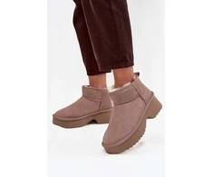 Women's Snow Boots Made of Natural Suede Lined with Fur Khaki Milora
