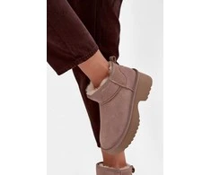 Women's Snow Boots Made of Natural Suede Lined with Fur Khaki Milora