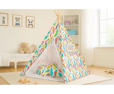 Žaidimų palapinė vaikams su kilimėliu ir pagalvėlėmis Colorful Feather – žaidimams ir jaukumui namuose.