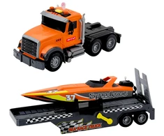 Lean Toys Žaislinis sunkvežimis su motorine valtimi ir šviesos bei garso efektais