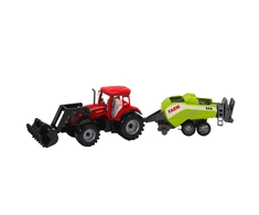 Lean Toys Raudonas traktorius su krautuvu ir presu
