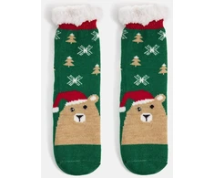 Žalios šilti kojinės su Challi Bear