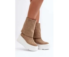 Zazoo 3410 Suede Moterų batai ant stambios platformos smėlio spalvos