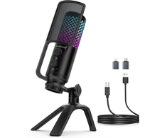 ZealSound USB kondensatorinis biurinio tipo mikrofonas su RGB apšvietimu ir triukšmo mažinimu BD2-EU