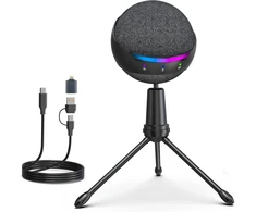 ZealSound USB kondensatorinis mikrofonas su triukšmo slopinimu, RGB apšvietimu ir ausinių monitoringu P9
