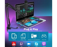 ZealSound USB kondensatorinis mikrofonas su stovu, triukšmo mažinimu, 3.5 mm monitoringas, K66S