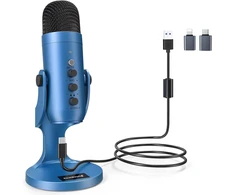 Zealsound USB kondensatorinis mikrofonas su triukšmo slopinimu ir 3,5 mm stebėjimo jungtimi, K66 Mėlyna