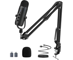 ZealSound USB kondensatorinis mikrofonas su stovu, triukšmo mažinimu, 3.5 mm monitoringas, K66S