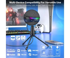 ZealSound USB kondensatorinis mikrofonas su triukšmo slopinimu, RGB apšvietimu ir ausinių monitoringu P9