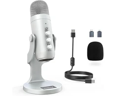 Zealsound USB mikrofonas K66 su triukšmo slopinimo, išjungimo ir eko funkcijomis, sujungimai USB-A/USB-C/Lightning, staliniam naudojimui