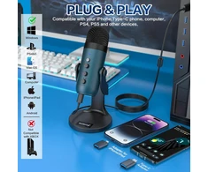 Zealsound USB mikrofonas kompiuteriui ir telefonui, kardioidinis su Echo, triukšmo slopinimu, K66 Teal