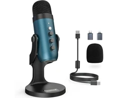 Zealsound USB mikrofonas kompiuteriui ir telefonui, kardioidinis su Echo, triukšmo slopinimu, K66 Teal