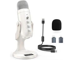 ZealSound USB mikrofonas su triukšmo mažinimu, kardioidinis, stalo laikiklis, K66 perlinis baltas