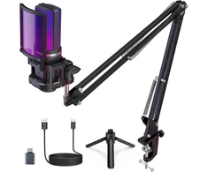 ZealSound USB žaidimų mikrofonas su RGB apšvietimu, komplektas su stovu ir ištraukiamuoju galu, BKD-11 Pro