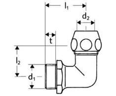 Alkūnė DN1/2" x Ø 10 Schell, išorinis pajungimas, su veržle