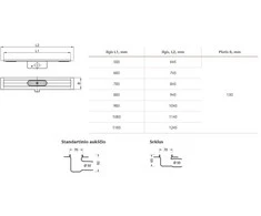 Dušo latako korpusas Aco ShowerDrain C, 65 mm su horizontaliu flanšu, 1185 mm