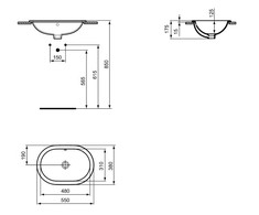 Įmontuojamas praustuvas Ideal Standard Connect, Oval, po stalviršiu, 55x38 cm
