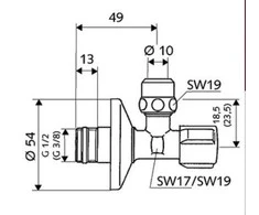 Kampinis ventilis Schell, 1/2'' x 3/8'', greito montavimo